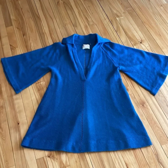 beldoch popper deep blue mohair blend long swing bell sleeve collared sweater. S - Picture 2 of 7